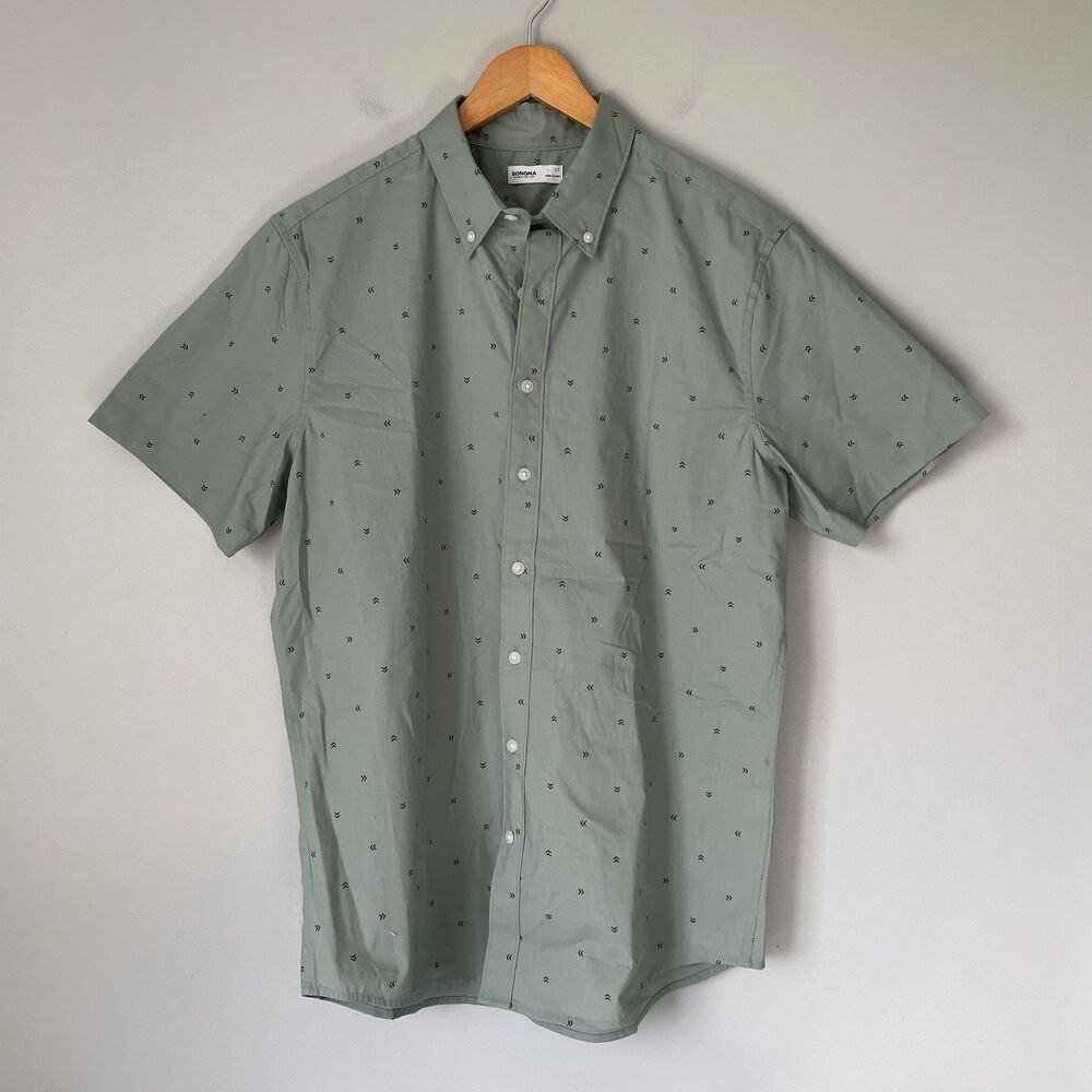 Sonoma The Perfect Length Shirt Button Down Short Sleeve Green Men's Size LT